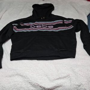 Bebe Black Hoodie with Multicolor Stripes